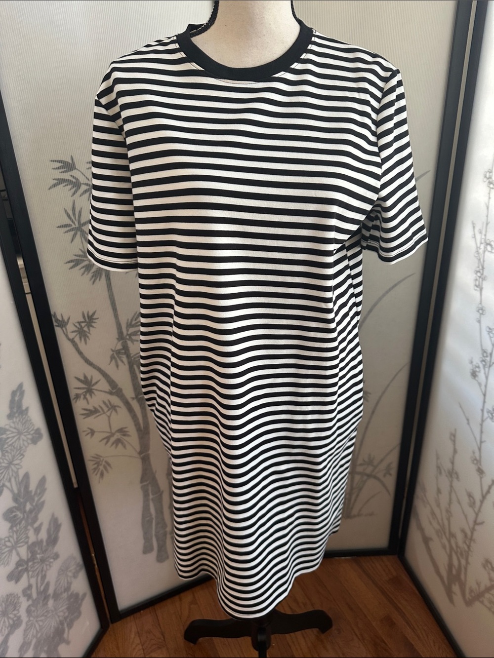 Classic Black & White Striped Tee Dress w/Pockets- Comfortable Everyday